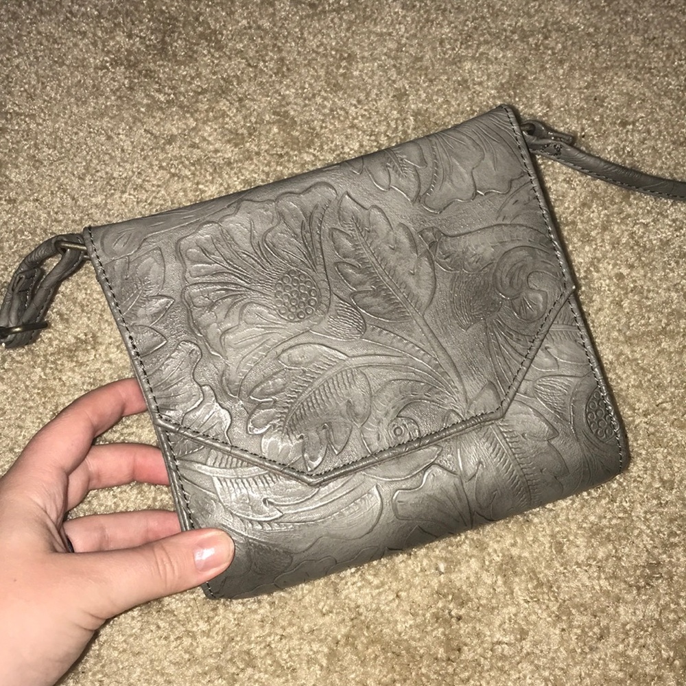 EUC Cooperative Grey Floral Crossbody Purse